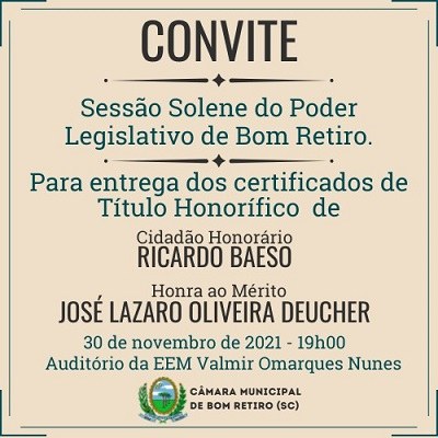 Câmara realizará Sessão Solene para entrega de títulos honoríficos